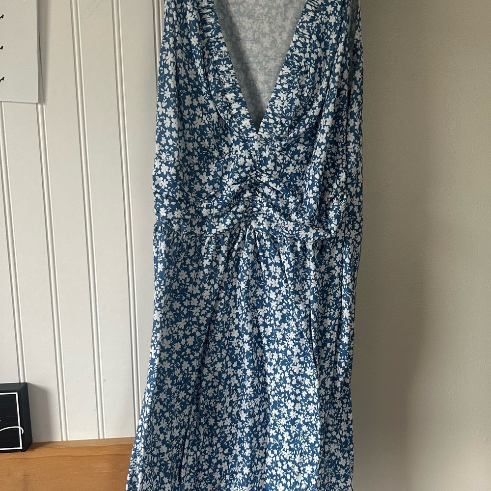 Gray Ruched Wrap Midi Sundress